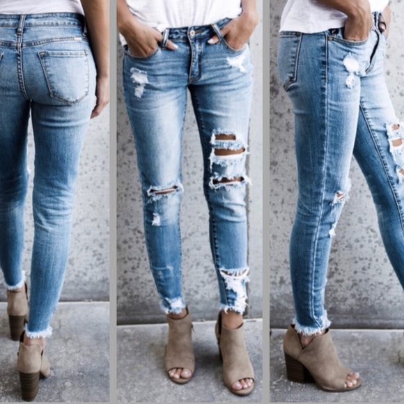 Jeans Distressed Cropped Shred Skinny Jeans Vintage Wash Poshmark